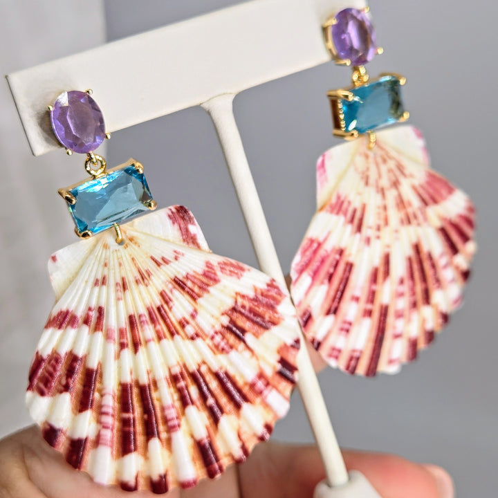 "Key West Vacation" 2.75" Earrings - Amethyst & Topaz Crystals, Gold PVD, Sterling