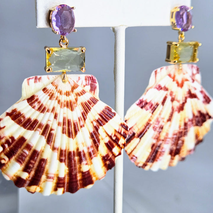 "Key West Vacation" 2.75" Earrings - Amethyst & Golden Topaz Crystals, Gold PVD, Sterling
