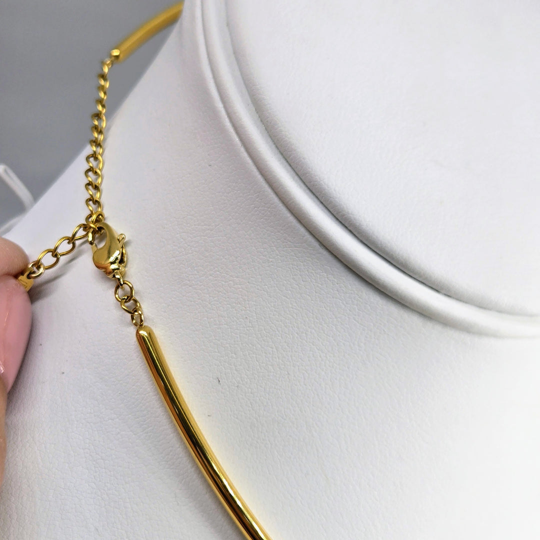 "Key West Vacation" 16" - 18" Necklace - Blue Topaz Crystal, Shell, 18k Gold PVD Bar Choker