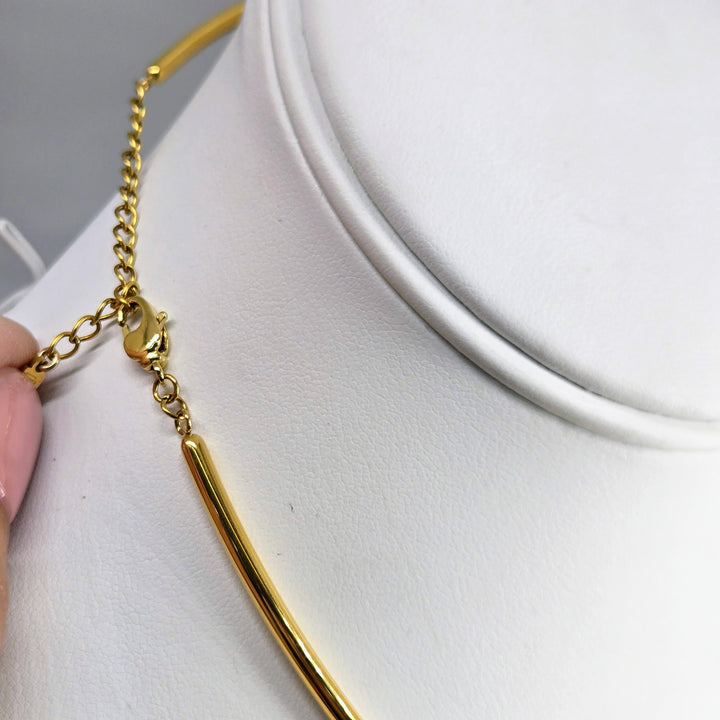 "Key West Vacation" 16" - 18" Necklace - Blue Topaz Crystal, Shell, 18k Gold PVD Bar Choker