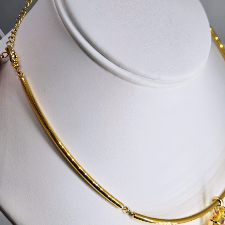 "Key West Vacation" 16" - 18" Necklace - Golden Topaz Crystal, Shell, 18k Gold PVD Bar Choker
