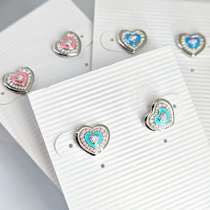 "Heartthrob" .5" Stud Earrings - Moissanite, Enamel, Anit-tarnish Sterling