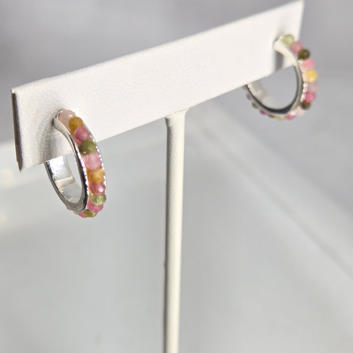 "Candy Baby" Channel-Set Tourmaline Sterling Hoop Earrings