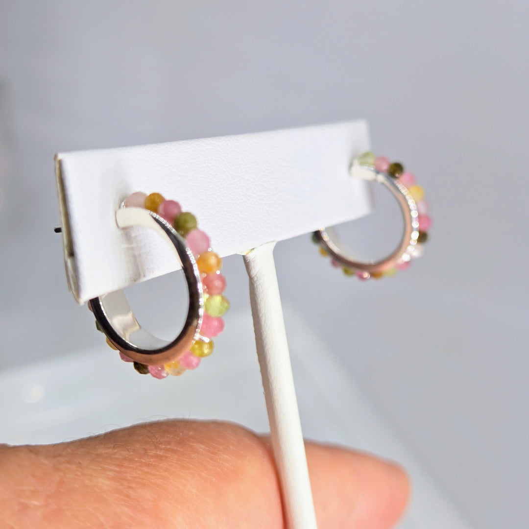 "Candy Baby" Channel-Set Tourmaline Sterling Hoop Earrings