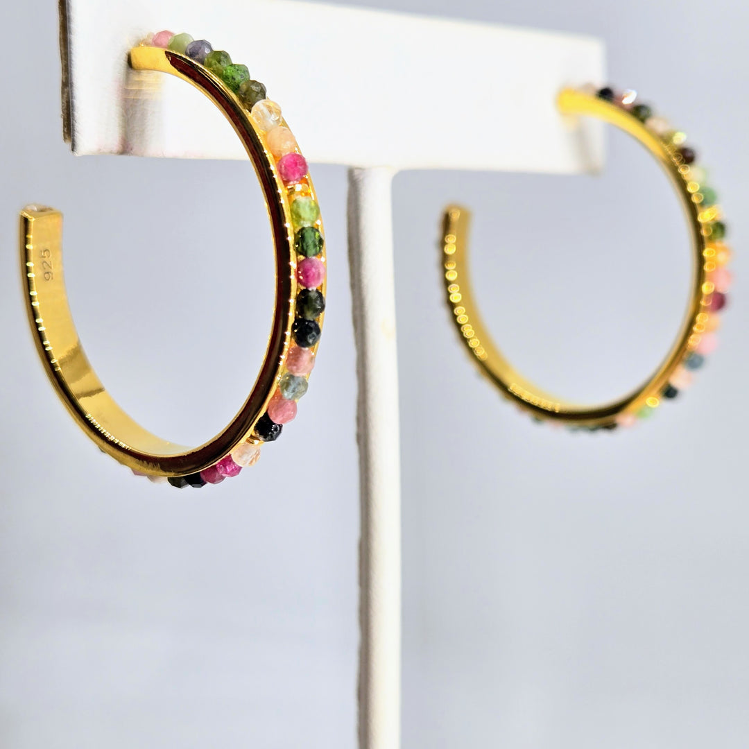 "Soul Candy" Hoop Earrings - Tourmaline, 18k Gold Sterling