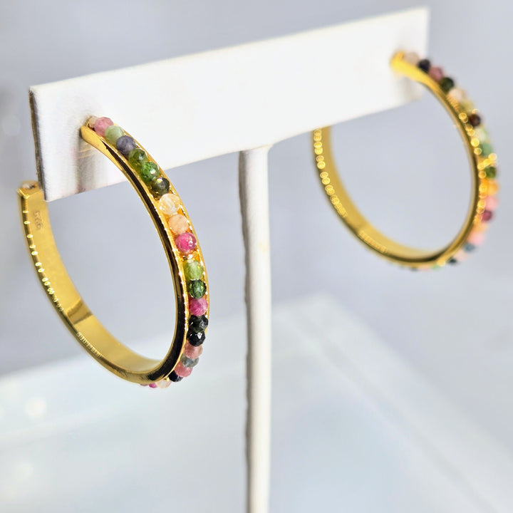 "Soul Candy" Hoop Earrings - Tourmaline, 18k Gold Sterling