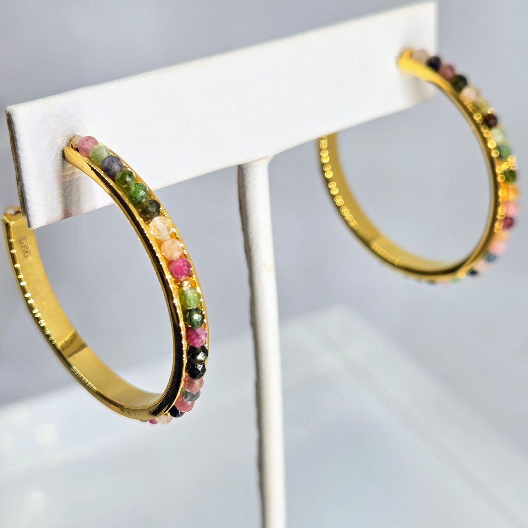 "Soul Candy" Hoop Earrings - Tourmaline, 18k Gold Sterling