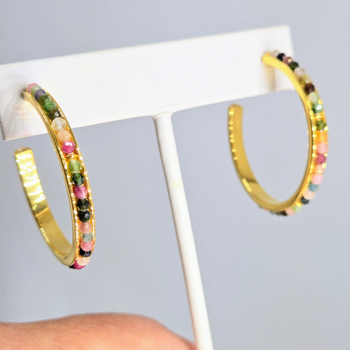 "Soul Candy" Hoop Earrings - Tourmaline, 18k Gold Sterling