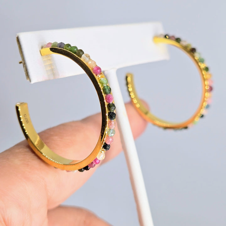 "Soul Candy" Hoop Earrings - Tourmaline, 18k Gold Sterling
