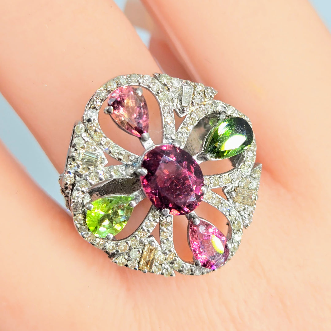 "Bonita LeBloom" Tourmaline & Diamond Deco Ring