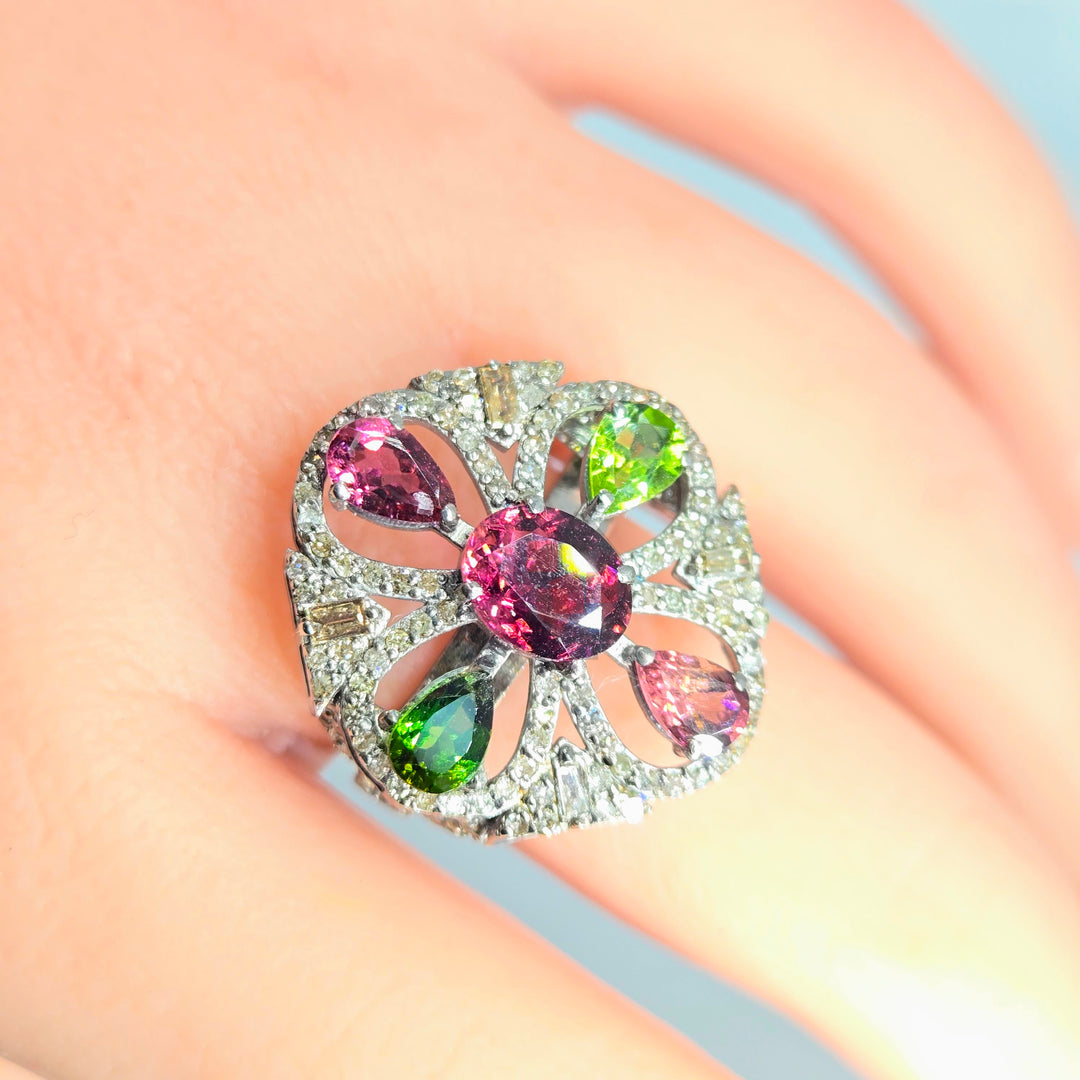 "Bonita LeBloom" Tourmaline & Diamond Deco Ring
