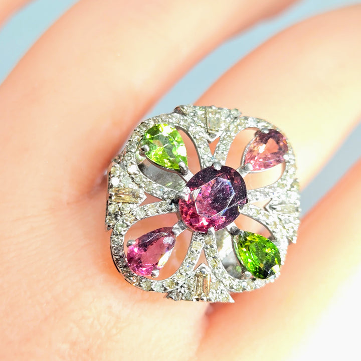 "Bonita LeBloom" Tourmaline & Diamond Deco Ring