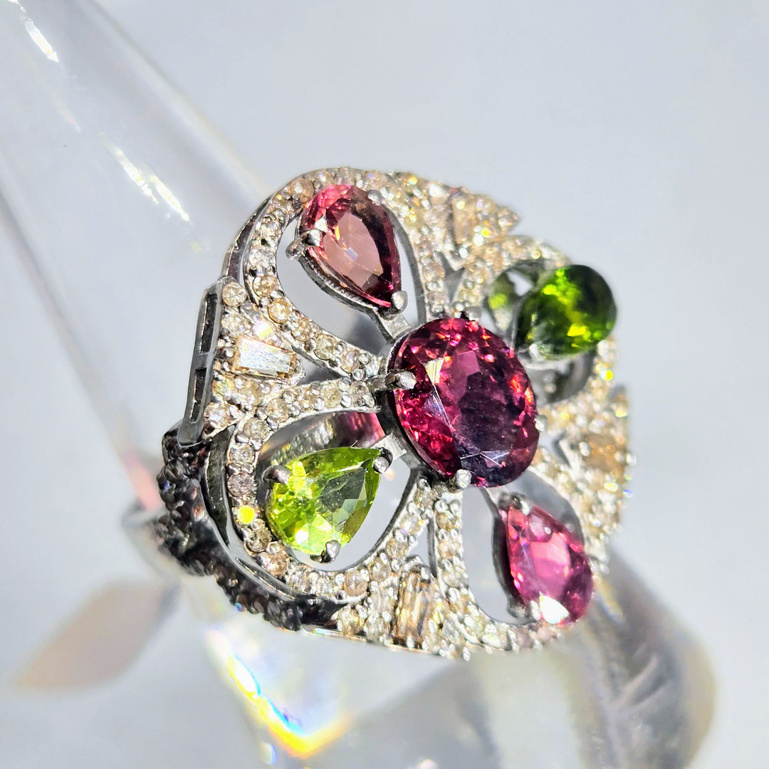 "Bonita LeBloom" Tourmaline & Diamond Deco Ring