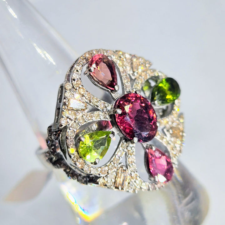 "Bonita LeBloom" Tourmaline & Diamond Deco Ring