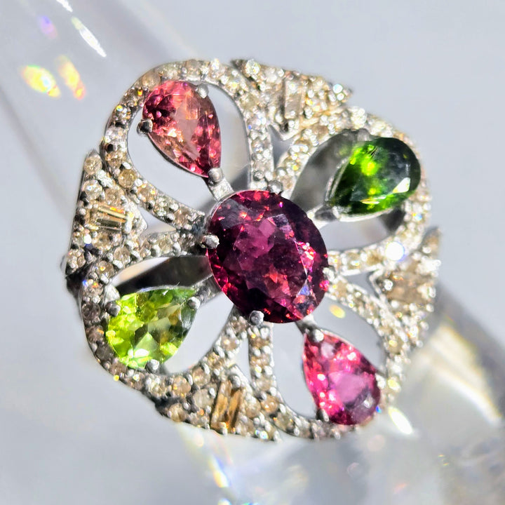 "Bonita LeBloom" Tourmaline & Diamond Deco Ring