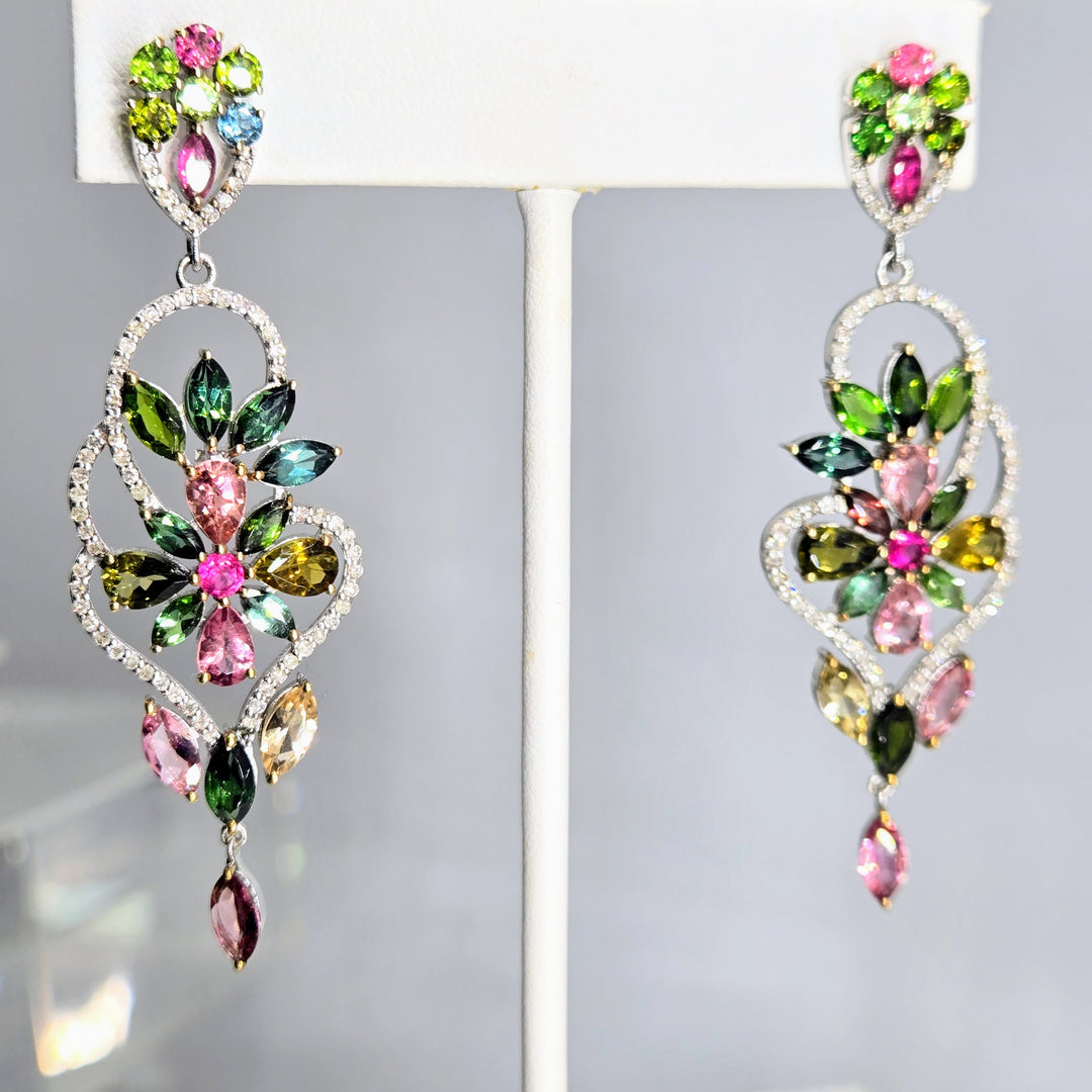 "Florist" Tourmaline & Diamond Bouquet Earrings