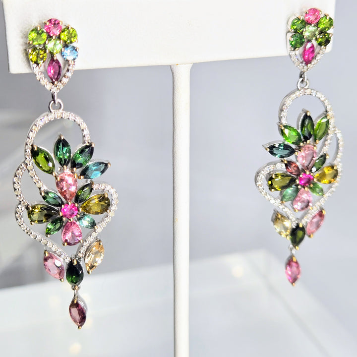 "Florist" Tourmaline & Diamond Bouquet Earrings