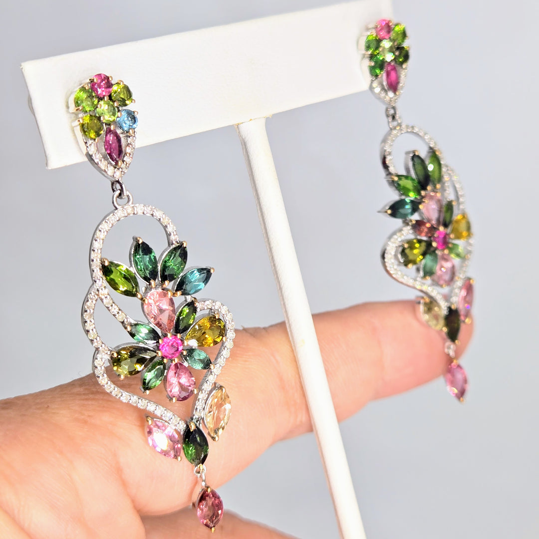 "Florist" Tourmaline & Diamond Bouquet Earrings