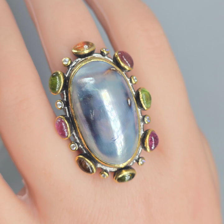 "Neptune's Lovah" Osmeña Pearl & Tourmaline Ring