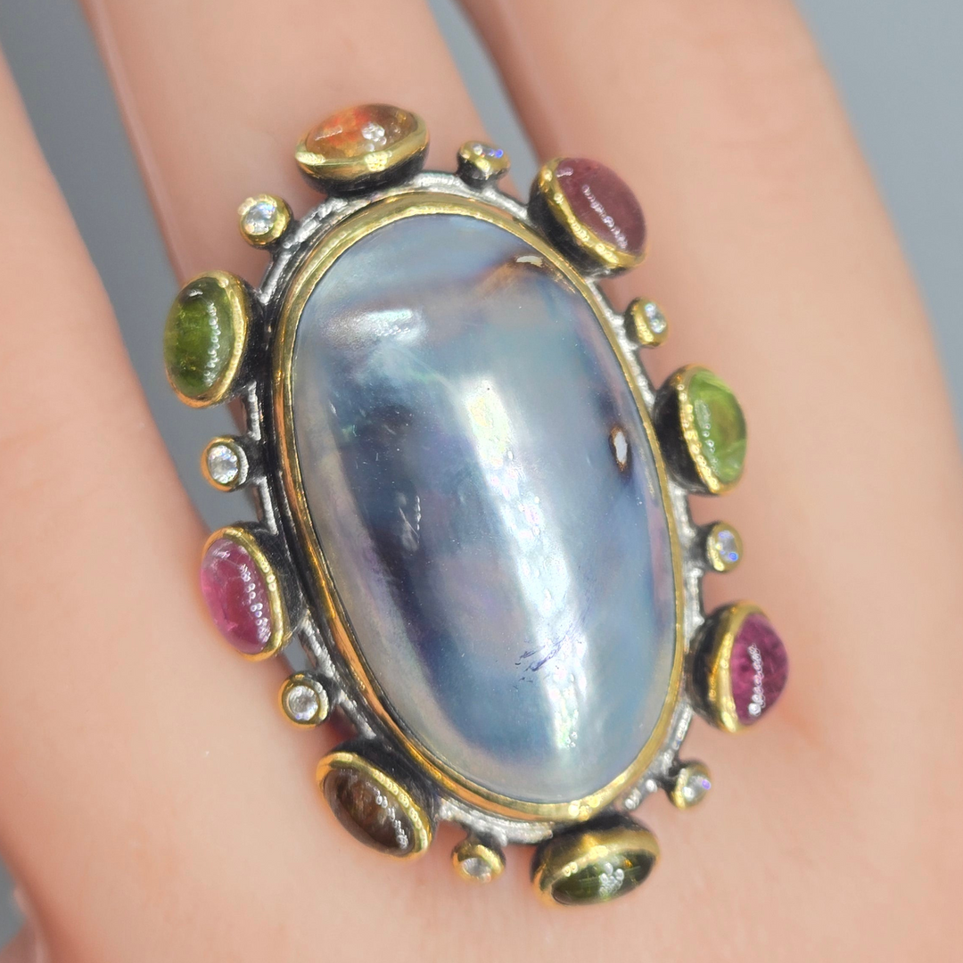 "Neptune's Lovah" Osmeña Pearl & Tourmaline Ring