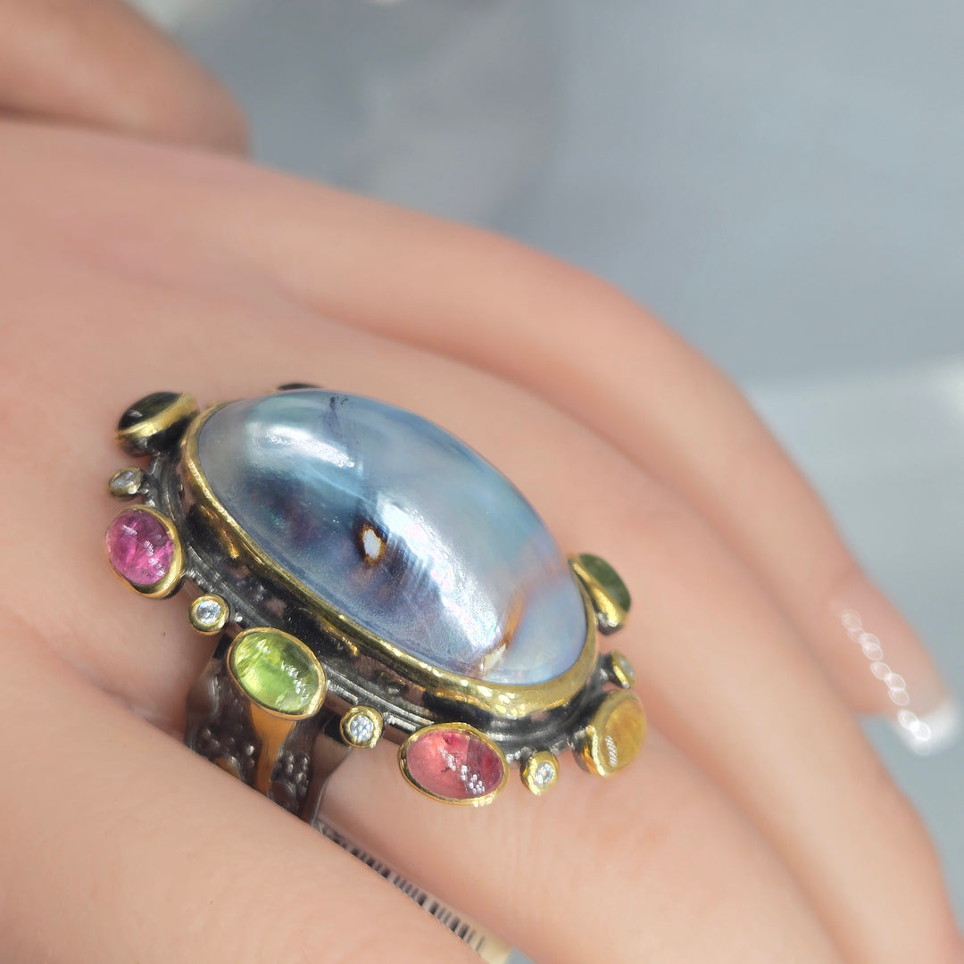 "Neptune's Lovah" Osmeña Pearl & Tourmaline Ring