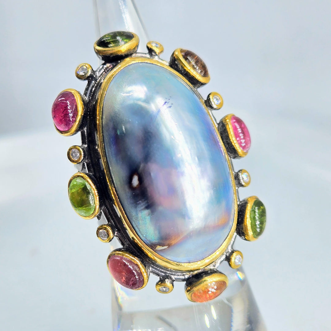 "Neptune's Lovah" Osmeña Pearl & Tourmaline Ring