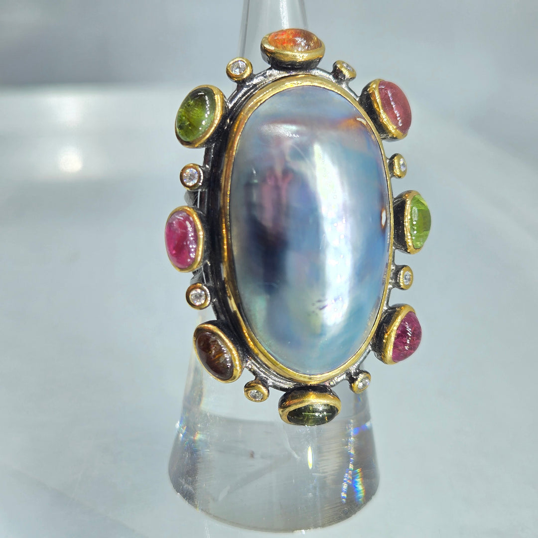 "Neptune's Lovah" Osmeña Pearl & Tourmaline Ring