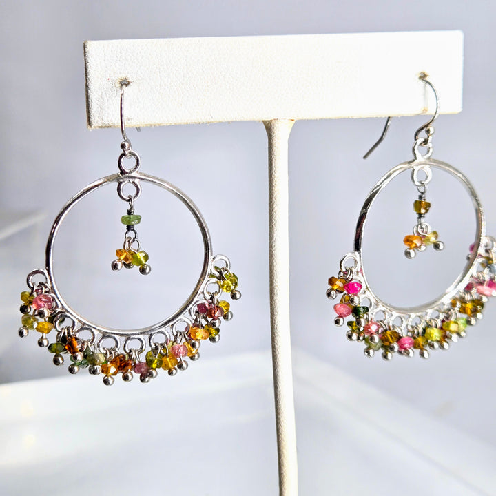 "Cha Cha Hoops" Hand-Knotted Tourmaline Hoop Earrings