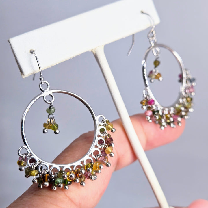 "Cha Cha Hoops" Hand-Knotted Tourmaline Hoop Earrings