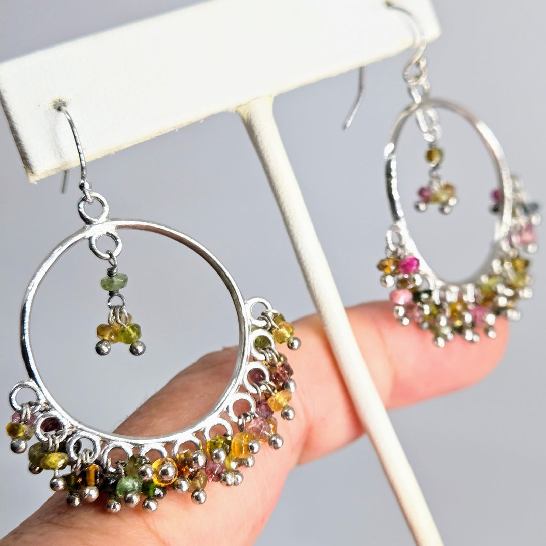 "Cha Cha Hoops" Hand-Knotted Tourmaline Hoop Earrings