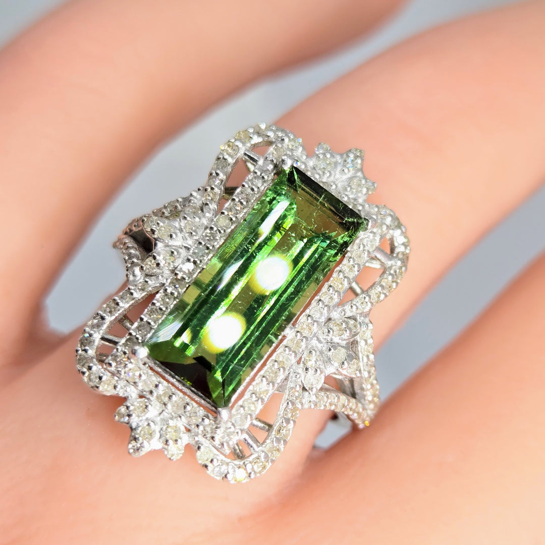 "Luscious Verdant" Sz 6.5 Tourmaline & Diamond Deco Ring