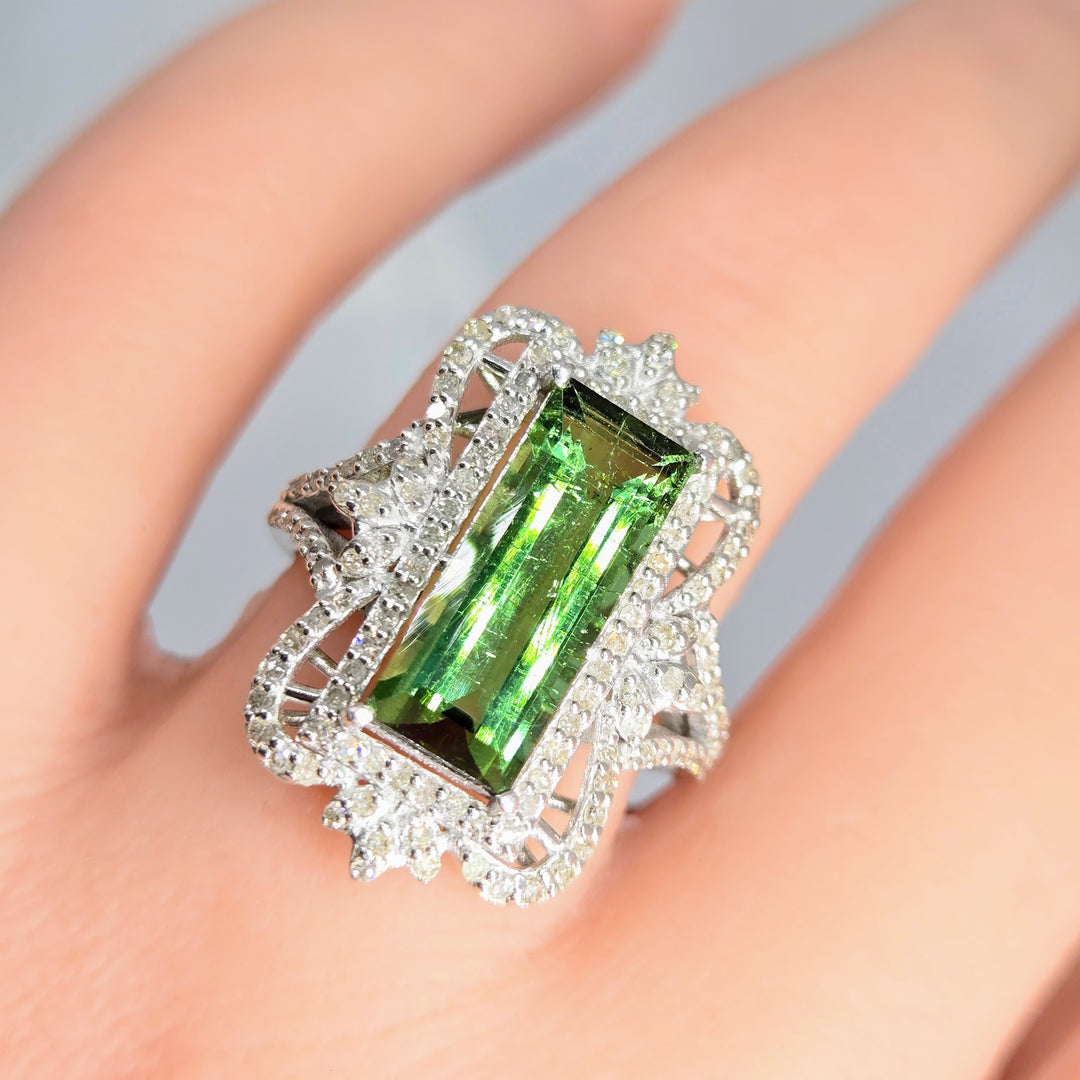 "Luscious Verdant" Sz 6.5 Tourmaline & Diamond Deco Ring