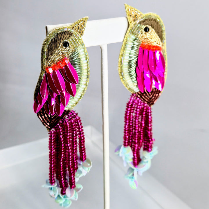 "Pretty-Pretty Parrots" Earrings – Hand-beaded, Hypoallergenic Posts
