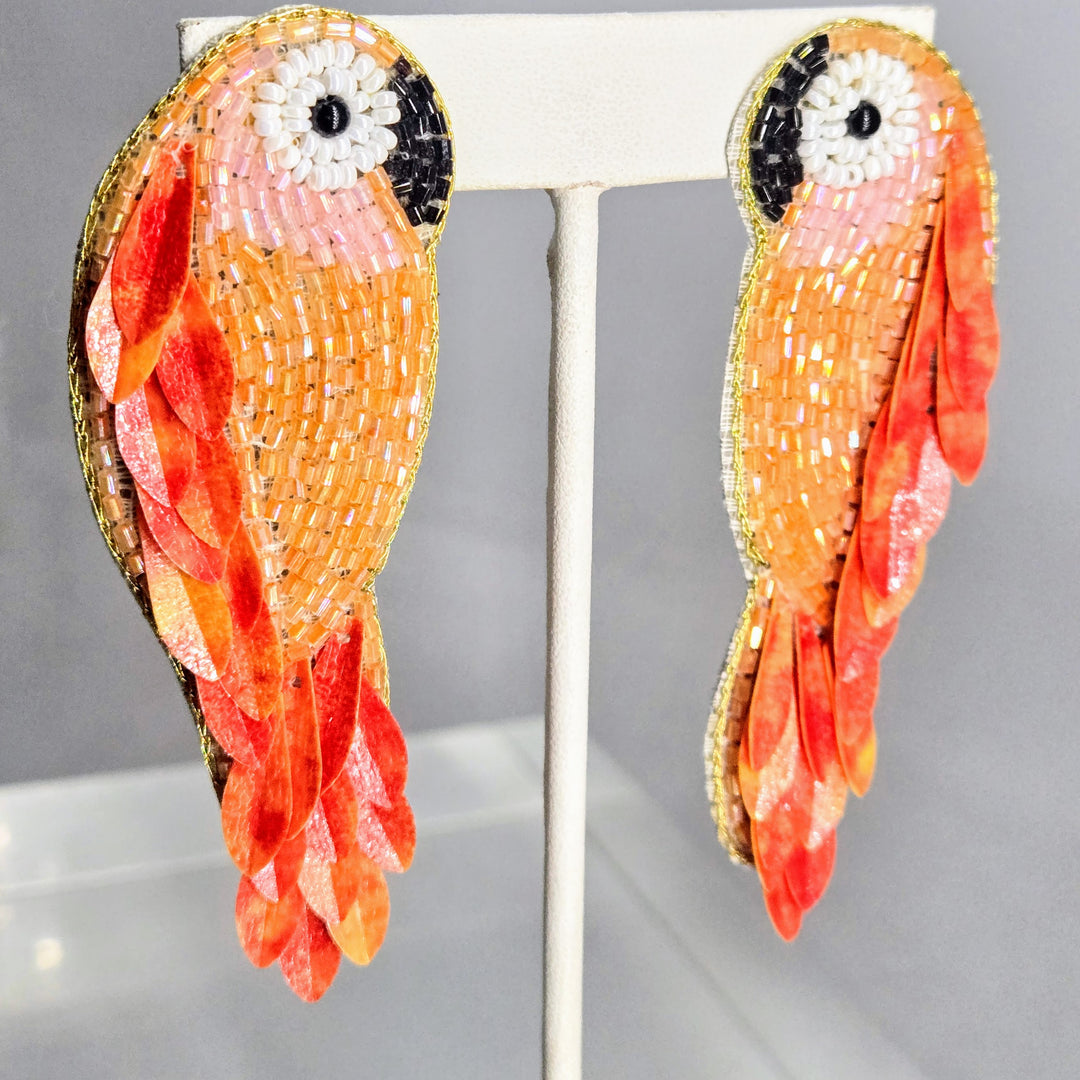 "Parrots!" 3.5" Earrings - Handmade Beaded Parrots