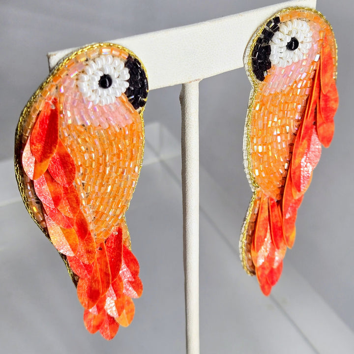 "Parrots!" 3.5" Earrings - Handmade Beaded Parrots