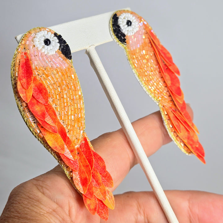 "Parrots!" 3.5" Earrings - Handmade Beaded Parrots