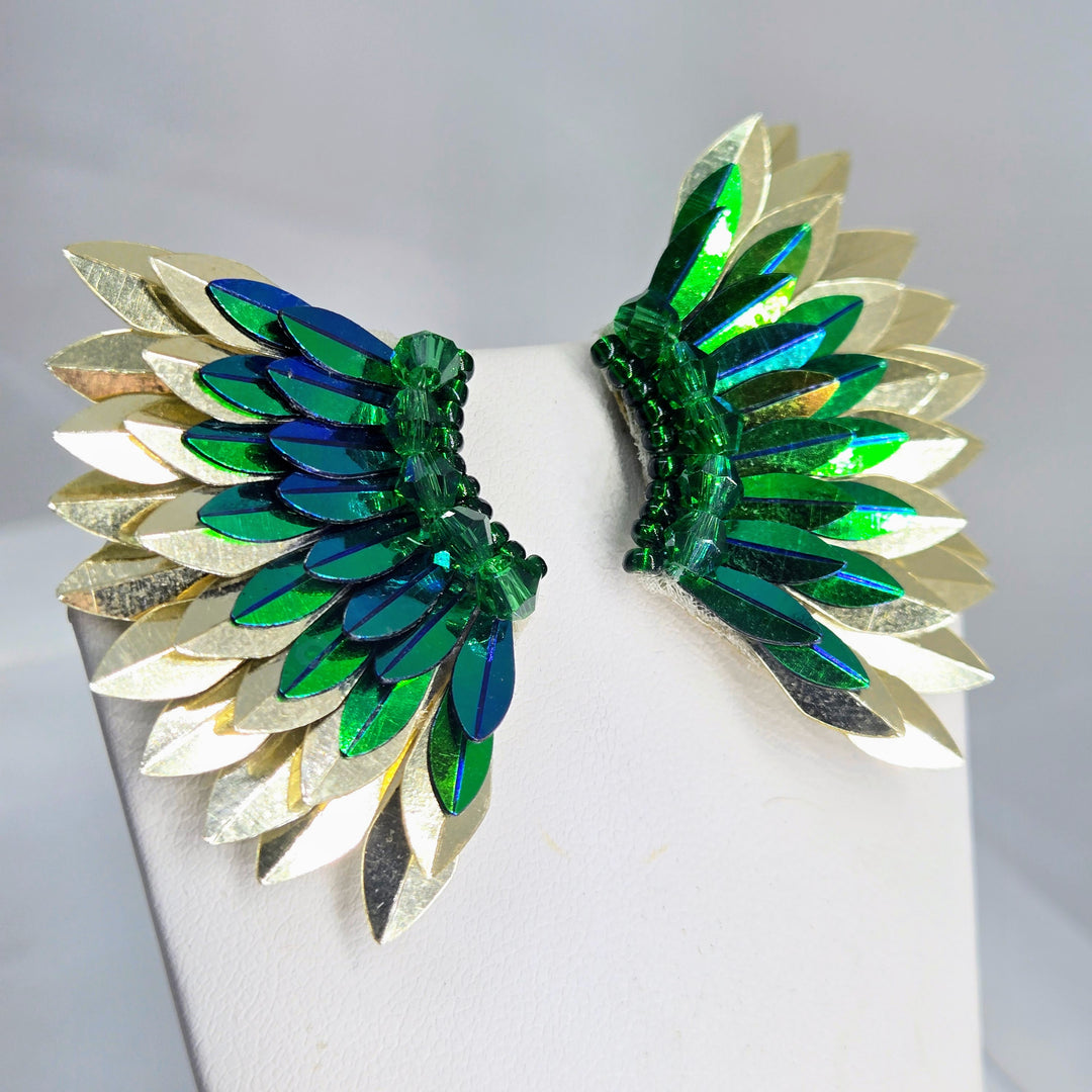 "Dragon Wings" 2" Hand-beaded Earrings