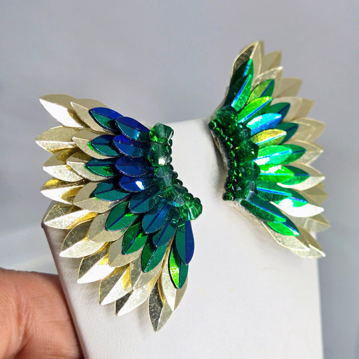 "Dragon Wings" 2" Hand-beaded Earrings