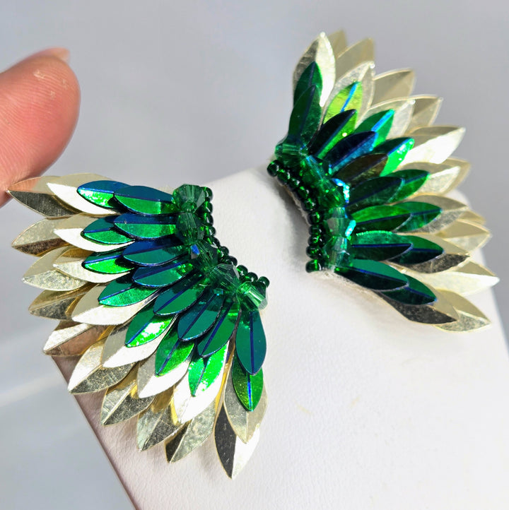 "Dragon Wings" 2" Hand-beaded Earrings