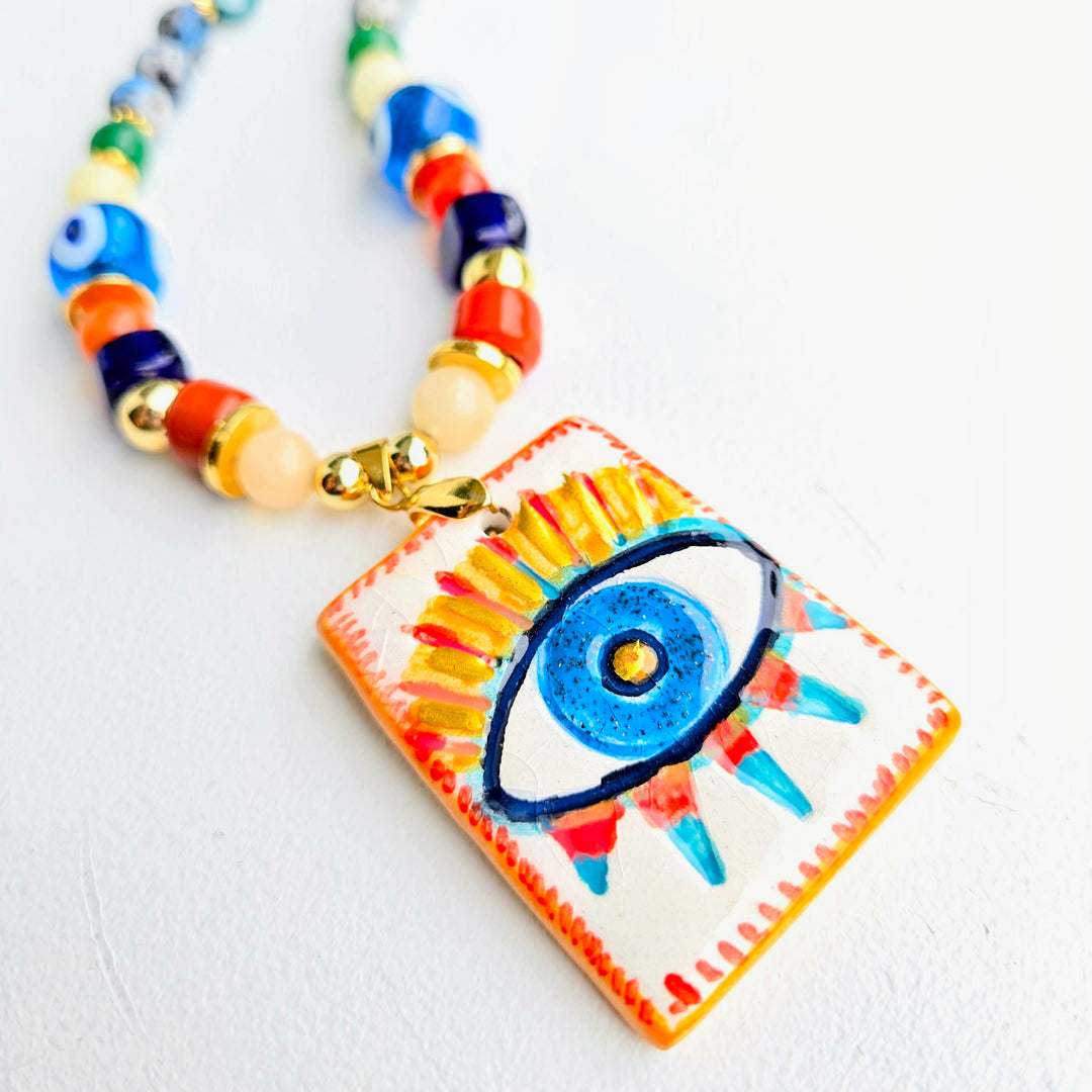Lucky Charm - Blue Speckled Sunburst Evil Eye Necklace