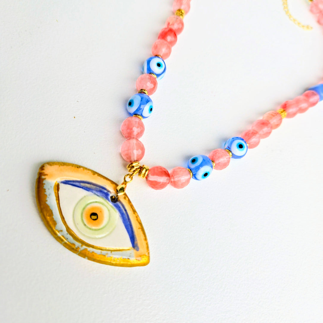 Lucky Charm - Cherry Blossom Evil Eye Necklace