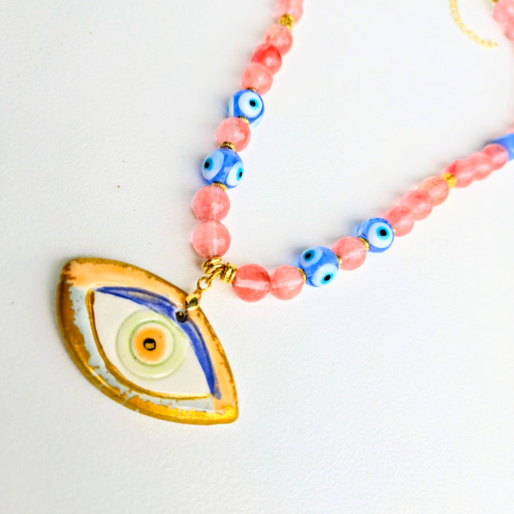 Lucky Charm - Cherry Blossom Evil Eye Necklace