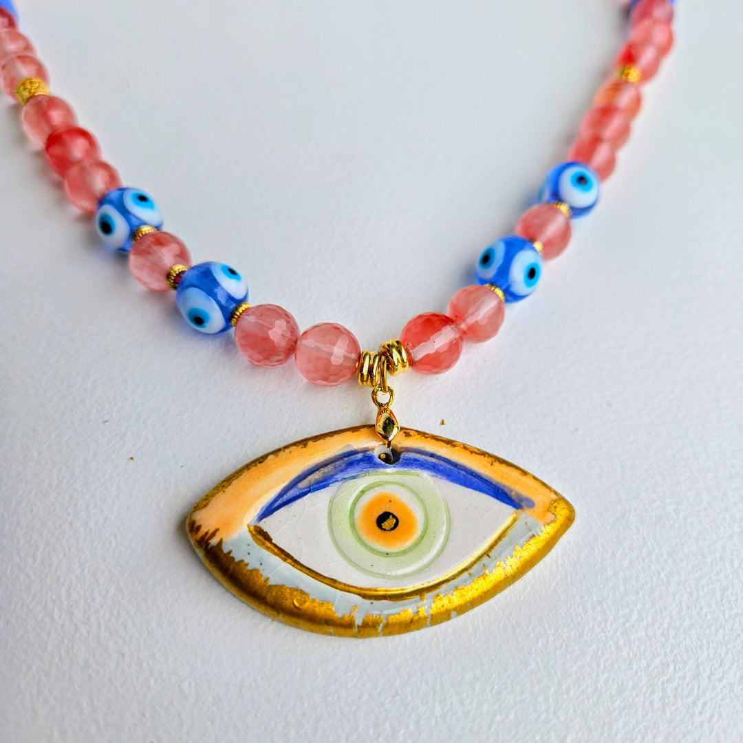 Lucky Charm - Cherry Blossom Evil Eye Necklace