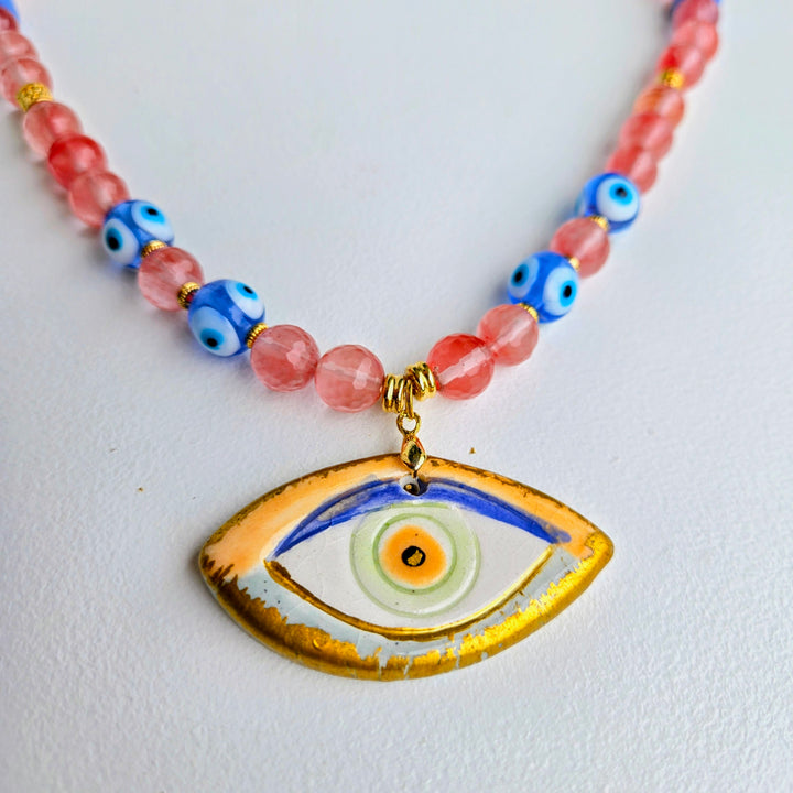 Lucky Charm - Cherry Blossom Evil Eye Necklace