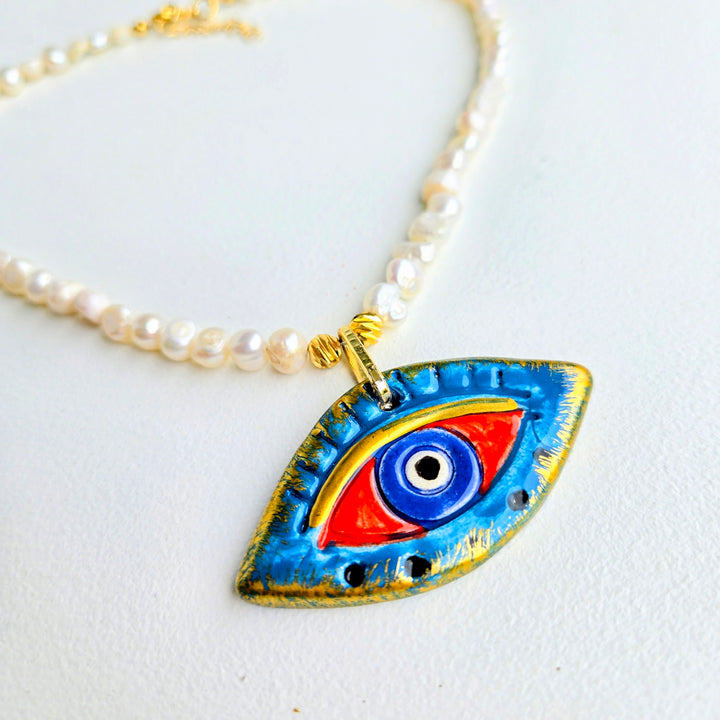 Lucky Charm - Pearl & Cobalt Evil Eye Necklace