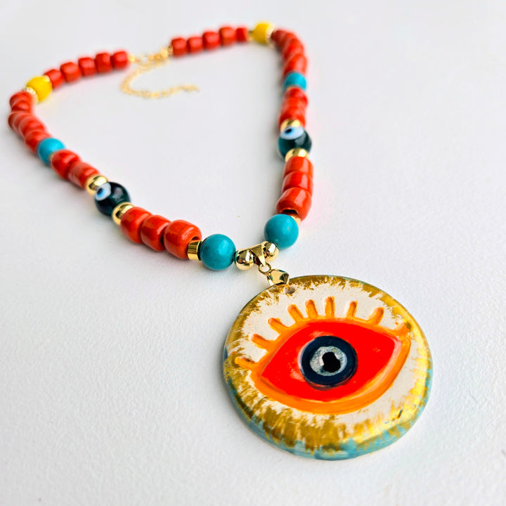 Lucky Charm - Red Hot Turquoise Evil Eye Necklace