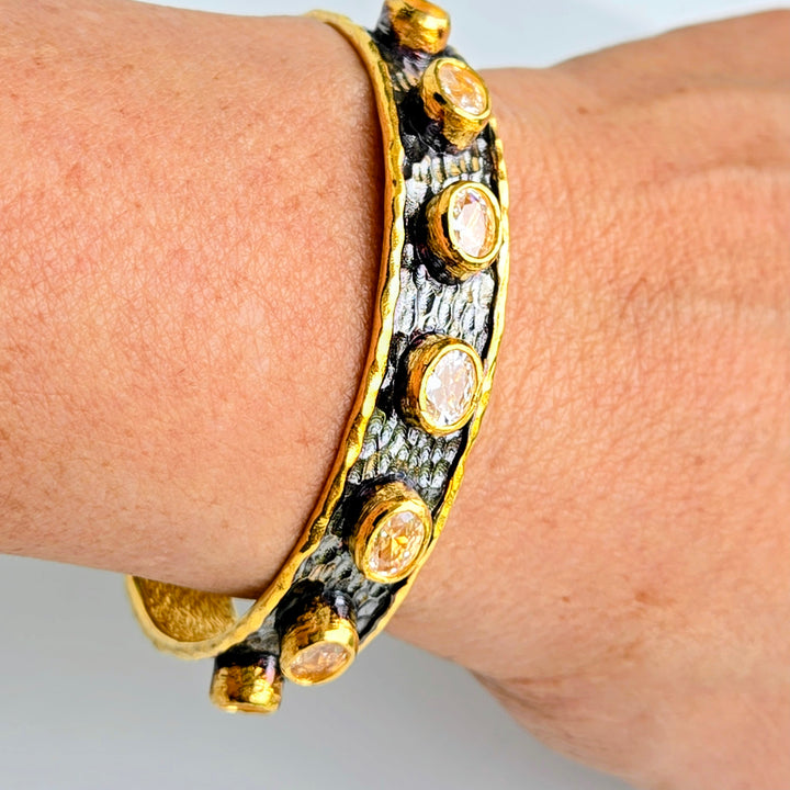 "Cuff Me Baby" Cuff Bracelet - Pink Tourmaline, Amazonite, or Pearl, Gold-plated Bronze