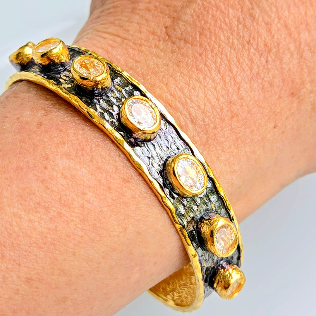 "Cuff Me Baby" Cuff Bracelet - Pink Tourmaline, Amazonite, or Pearl, Gold-plated Bronze