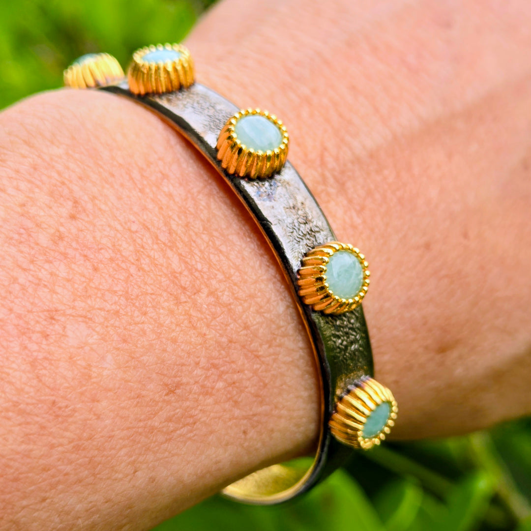"Cuff Me Baby" Cuff Bracelet - Pink Tourmaline, Amazonite, or Pearl, Gold-plated Bronze
