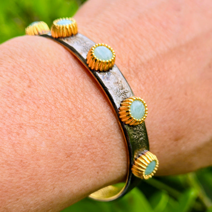 "Cuff Me Baby" Cuff Bracelet - Pink Tourmaline, Amazonite, or Pearl, Gold-plated Bronze